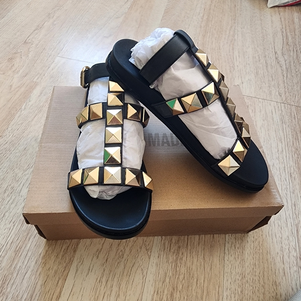 Steve Madden Black Sandals with Gold Accents